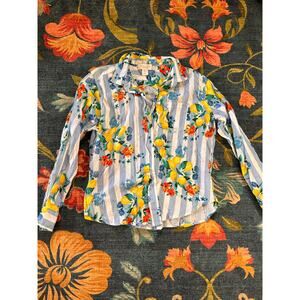 Calypso St. Barth Striped Lemon Print Button Down Shirt Size Medium